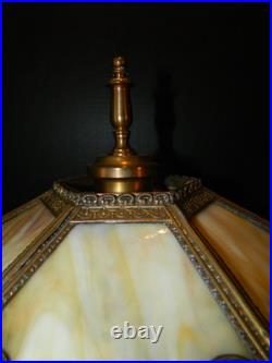 Antique High Quality 6 Sided Slag Glass Filigreed Paneled Lamp 22x12x12 Excel