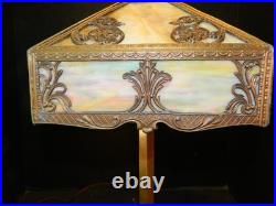 Antique High Quality 6 Sided Slag Glass Filigreed Paneled Lamp 22x12x12 Excel