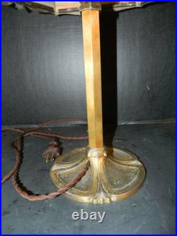 Antique High Quality 6 Sided Slag Glass Filigreed Paneled Lamp 22x12x12 Excel