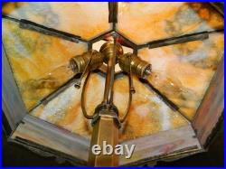 Antique High Quality 6 Sided Slag Glass Filigreed Paneled Lamp 22x12x12 Excel
