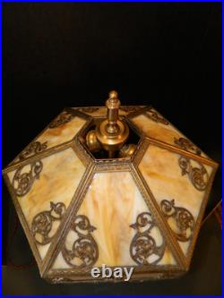 Antique High Quality 6 Sided Slag Glass Filigreed Paneled Lamp 22x12x12 Excel