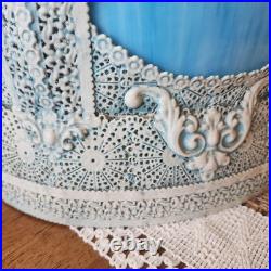 Antique Hollywood Regency Ornate Blue Slag Glass Lamp