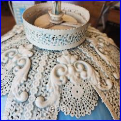Antique Hollywood Regency Ornate Blue Slag Glass Lamp