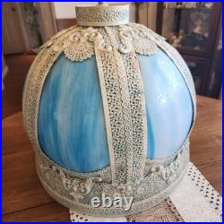 Antique Hollywood Regency Ornate Blue Slag Glass Lamp
