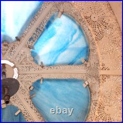 Antique Hollywood Regency Ornate Blue Slag Glass Lamp