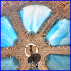 Antique Hollywood Regency Ornate Blue Slag Glass Lamp