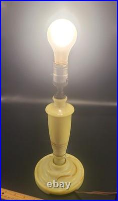 Antique HouzeX Green Slag Glass Table Lamp Houze 1928 Glows Works Uranium