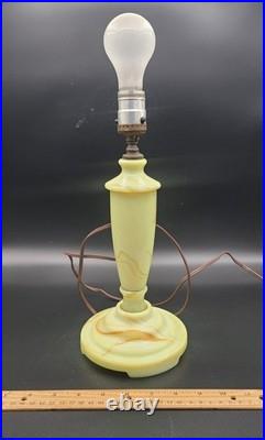Antique HouzeX Green Slag Glass Table Lamp Houze 1928 Glows Works Uranium