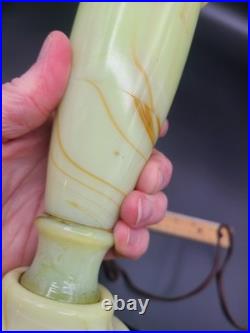 Antique HouzeX Green Slag Glass Table Lamp Houze 1928 Glows Works Uranium