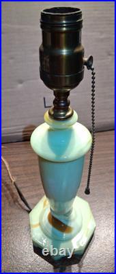 Antique Houze Green Slag Glass Table Lamp 1928 MarbleX Works