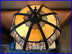 Antique Immaculate Empire of Chicago Lamp Colorfull 16 Panel Slag Glass Shade