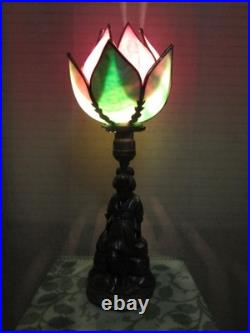 Antique JENNINGS BROS. Cast Metal Geisha Girl Lady Lamp & Slag Glass Tulip Shade