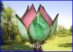 Antique JENNINGS BROS. Cast Metal Geisha Girl Lady Lamp & Slag Glass Tulip Shade