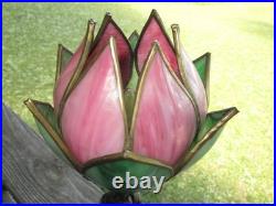 Antique JENNINGS BROS. Cast Metal Geisha Girl Lady Lamp & Slag Glass Tulip Shade