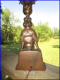 Antique JENNINGS BROS. Cast Metal Geisha Girl Lady Lamp & Slag Glass Tulip Shade