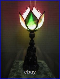Antique JENNINGS BROS. Cast Metal Geisha Girl Lady Lamp & Slag Glass Tulip Shade