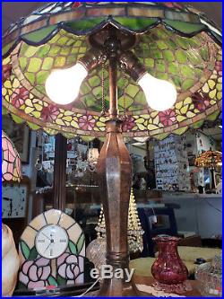 Antique Jefferson Table Lamp Signed + Mosaic Slag Glass Shade