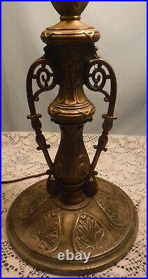 Antique LARGE Art Nouveau 16 Panel Bent Slag Glass Filigree Overlay Table Lamp