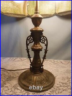 Antique LARGE Art Nouveau 16 Panel Bent Slag Glass Filigree Overlay Table Lamp