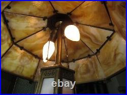 Antique LARGE Caramel Slag 22 Panel Glass Light House Lamp Top Bottom Lights