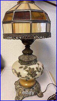 Antique Lamp Art Nouveau Style early 1900's Bronze Slag glass Antique Lamp Art Nouveau Style early 1900's Bronze Slag glass