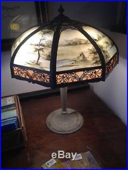 Antique Lamp E. M. &Co. #1150 Slag glass lamp Slumped and painted both sides
