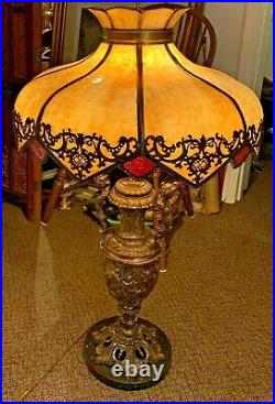 Antique Lamp Victorian Slag Glass, Black Marble, GWTW, Banquet, Large & Heavy