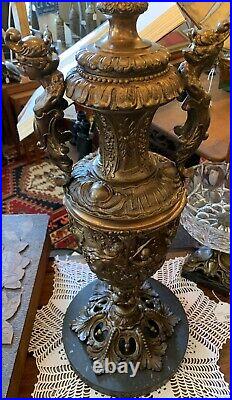 Antique Lamp Victorian Slag Glass, Black Marble, GWTW, Banquet, Large & Heavy