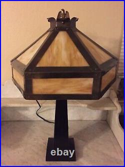 Antique Lamp with Caramel Slag Glass Shade Eagle Finial Vintage Base Table Lamp