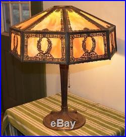 Antique Large 16 Panel Slag Glass Table Lamp Bradley & Hubbard Unsigned