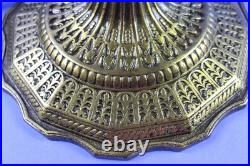 Antique Large 16 Panel Slag Glass Table Lamp Filligree Overlay 23 1/2 Tall