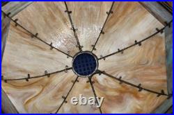 Antique Large 16 Panel Slag Glass Table Lamp Filligree Overlay 23 1/2 Tall