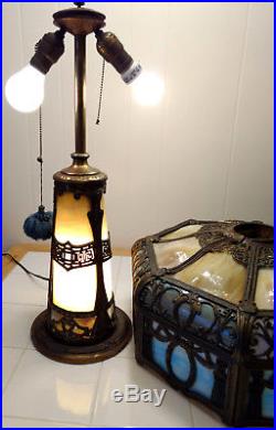 Antique Large Art Nouveau Slag Glass Lighthouse Lamp Miller Salem Hubbard Style