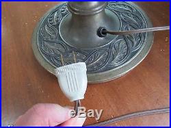 Antique Large Art Noveau Caramel Slag Glass Lamp Cast Floral Filigree Brass 24
