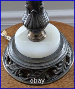 Antique Leaded Marbled Slag Glass 6 Panel Table Lamp, Art & Crafts Deco Nouveau