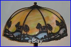 Antique Leaded Slag Glass Arts & Crafts Chicago Mosaic Panel Lamp Handel Era