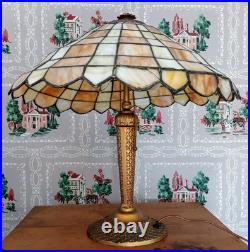 Antique Leaded Slag Glass Lamp