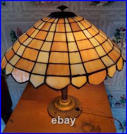 Antique Leaded Slag Glass Lamp