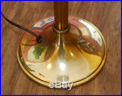 Antique Leaded Slag Glass Lamp Brass Base Caramel Green Leaf C. 1915