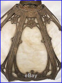 Antique Leaded Slag Glass Lamp Shade 8 Panel Large Ornate Display
