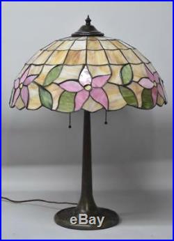 Antique Leaded Slag Glass Lamp with Tulip Design by Unique Art Glass Lamp Co