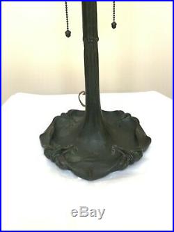 Antique Leaded Slag Glass Reverse Painted Lamp Base Green Chicago Mosaic