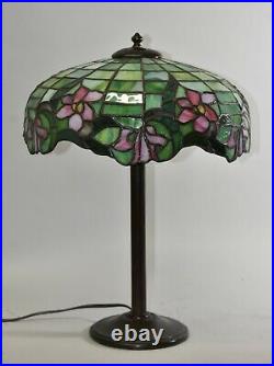 Antique Leaded Slag Glass Table Lamp Floral Pattern