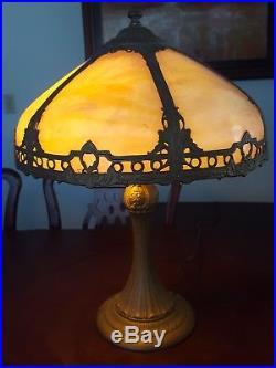 Antique Leaded Slag Stained Glass Handel Tiffany Era Lamp Arts and Craft Nouveau