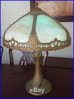 Antique Leaded Slag Stained Glass Handel Tiffany Era Lamp Arts and Craft Nouveau