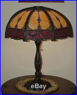 Antique Leaded Stained Slag Glass Arts & Crafts Wilkinson Lamp Handel Era