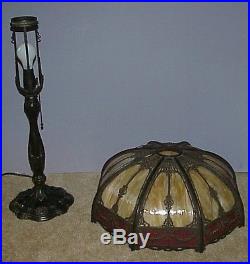 Antique Leaded Stained Slag Glass Arts & Crafts Wilkinson Lamp Handel Era