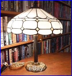 Antique Leaded Stained Slag Glass Lamp Miller Bradley & Hubbard Handel Style