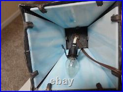 Antique Light Blue Slag Glass Table Lamp with Oval Cameos