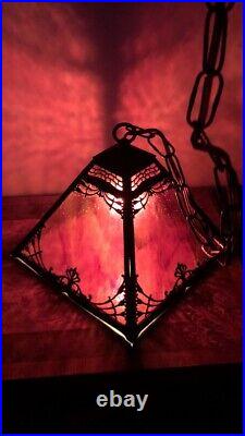 Antique Light Fixture Art Deco Rare Purple Slag Glass Lamp Tiffany Handel era